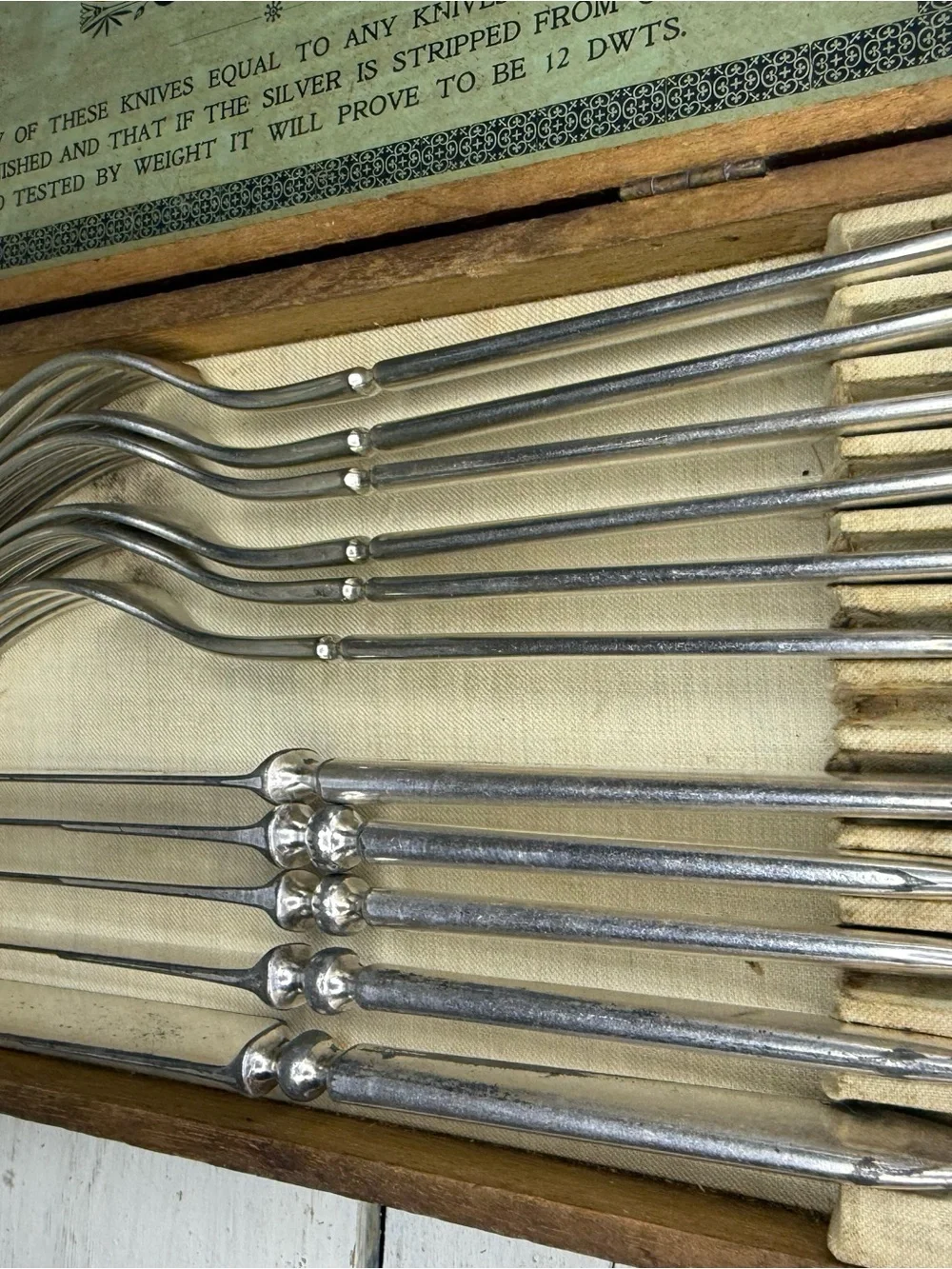 Vintage E.C. Simmons Keen Kutter No. 12 Pc Fork Knife Silverware Set w/ Wood Box